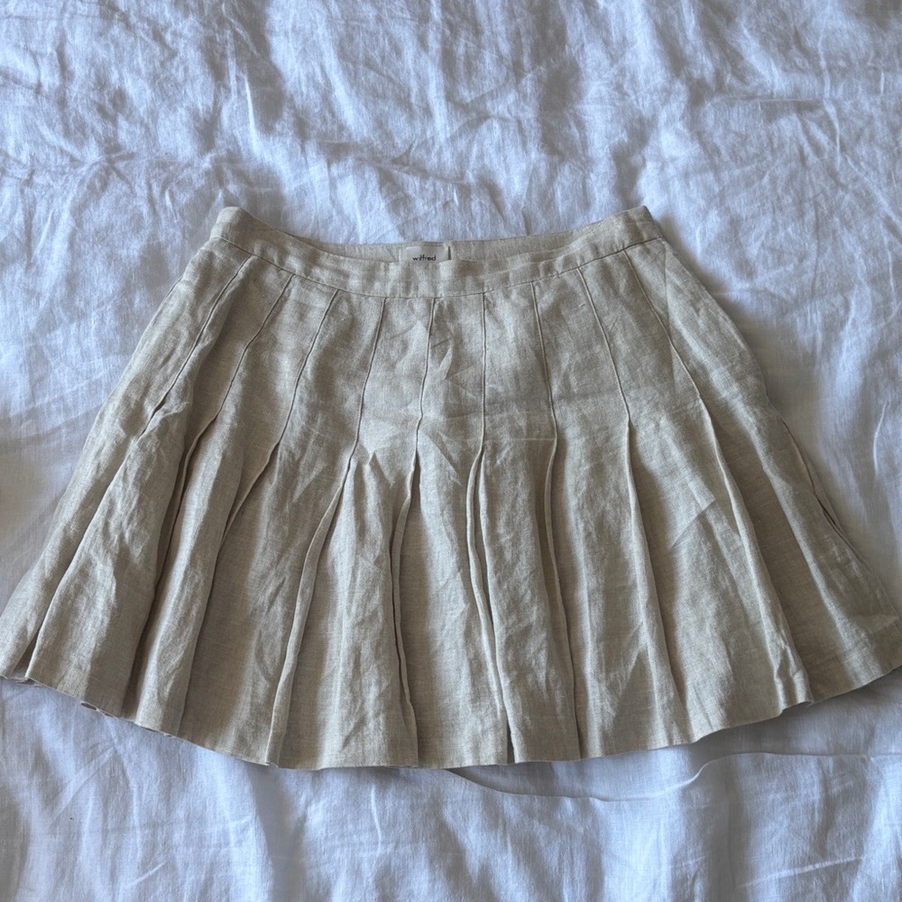 Wilfred Cream Pleated Linen Mini Skirt
